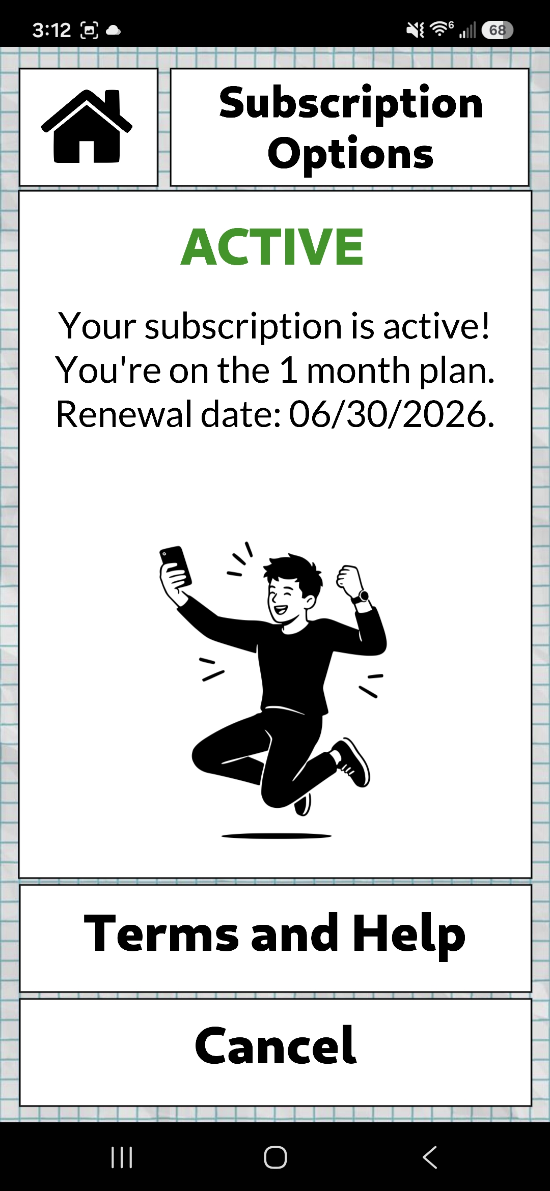Subscription Status screen in Mandarin My Way